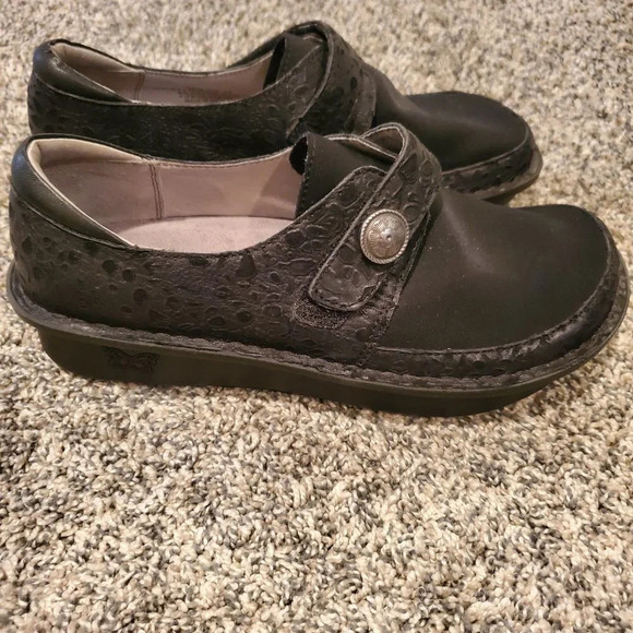 Alegria PG Lite Embossed Black Leather Slip On Shoes 38/8-8.5 - Picture 3 of 7